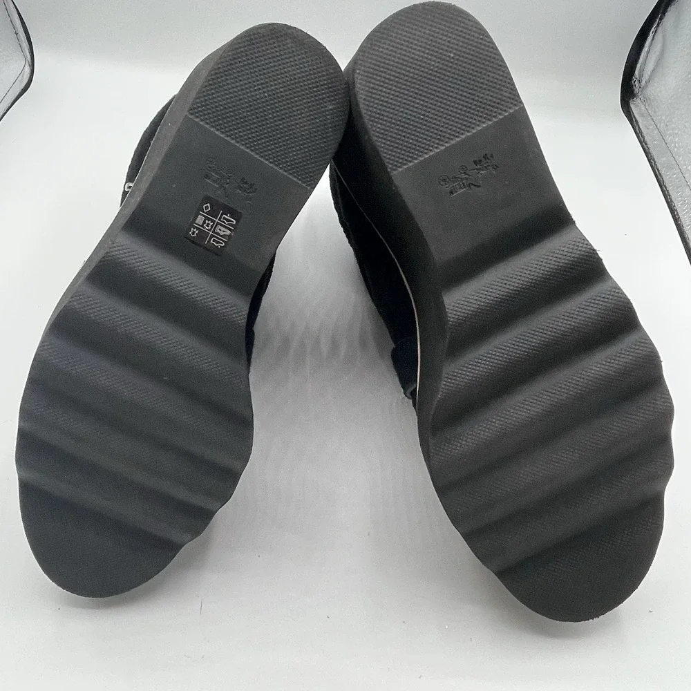 Womens Kenna Coach‎ Black Suede/Fur Wedge Booties Size 8M